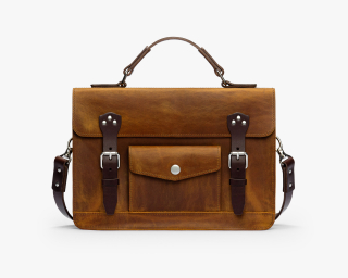 Leather Briefcase With Top Handle, Size M In Canyon Color