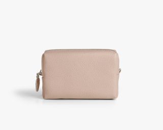 Leather Makeup Bag, Size M In Whisper Pink Color