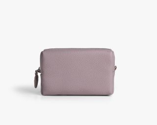Leather Makeup Bag, Size M In Lavender Color