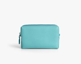 Leather Makeup Bag, Size M In Turquoise Color