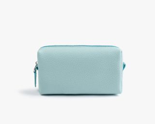 Leather Makeup Bag, Size S In Sky Blue Color