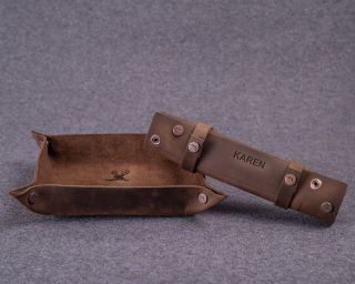 Leather Tray With Straps, Size M In Espresso