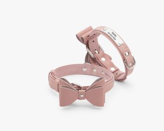 Leather Bow Tie Dog Collar, Size M In Peony Pink Color