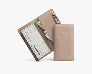 Pebbled Leather Checkbook Cover In Whisper Pink Color