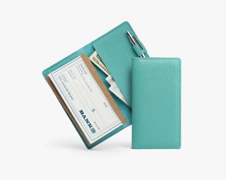 Pebbled Leather Checkbook Cover In Turquoise Color