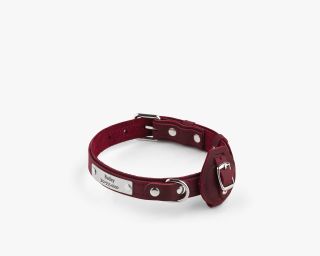 Leather AirTag Compatible Dog Collar, Size M In Sangria Color