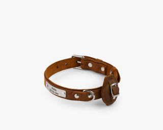 Leather AirTag Compatible Dog Collar, Size M In Cognac Color