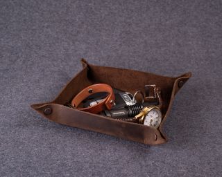 Leather Tray Without Straps, M Size In Espresso Color