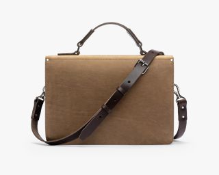 Leather Satchel With Top Handle, Size M In Pecan Color