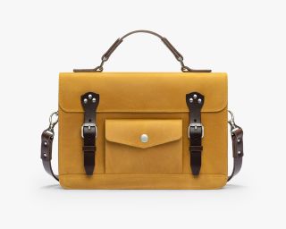Leather Satchel With Top Handle, Size M In Caramel Color