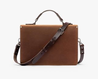 Leather Satchel With Top Handle, Size M In Cognac Color