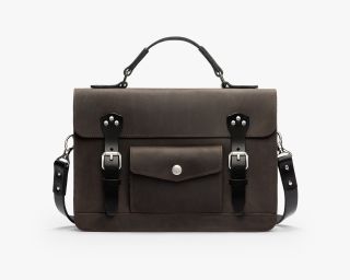Leather Satchel With Top Handle, Size M In Espresso Color
