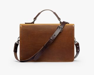 Leather Satchel With Top Handle, Size M In Canyon Color