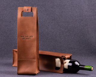 Leather Wine Bottle Holder In Pecan Color