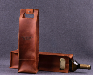 Leather Wine Bottle Holder In Cognac Color