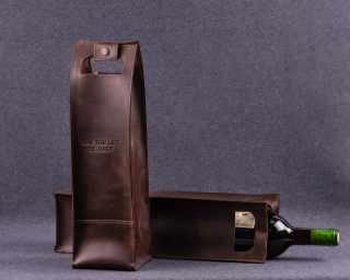 Leather Wine Bottle Holder In Espresso Color