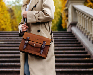 Leather Briefcase, Size M In Cognac Color