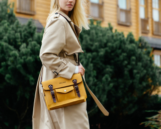 Leather Briefcase, Size M In Caramel Color