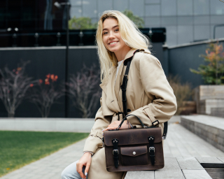 Leather Briefcase With Top Handle, Size M In Espresso Color