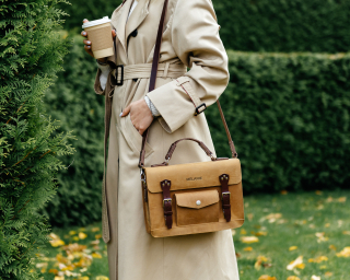Leather Briefcase With Top Handle, Size M In Pecan Color
