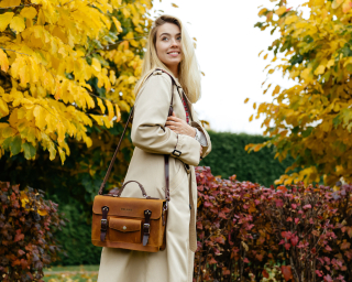 Leather Briefcase With Top Handle, Size M In Cognac Color
