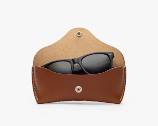 Hard Leather Sunglasses Case Without Lining, Size M In Whiskey Color