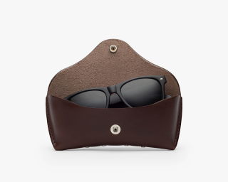 Hard Leather Sunglasses Case Without Lining, Size M In Coffee Color