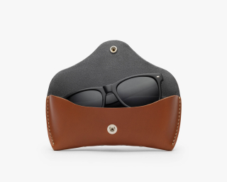 Hard Leather Sunglasses Case With Full Lining, Size M In Whiskey Color