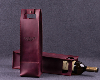 Leather Wine Bottle Holder In Sangria Color