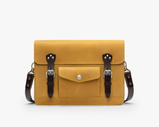 Leather Briefcase, Size M In Caramel Color