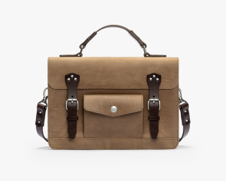 Leather Briefcase With Top Handle, Size M In Pecan Color