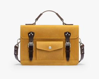 Leather Briefcase With Top Handle, Size M In Caramel Color