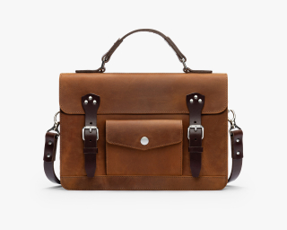 Leather Briefcase With Top Handle, Size M In Cognac Color
