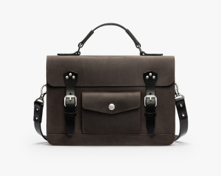 Leather Briefcase With Top Handle, Size M In Espresso Color