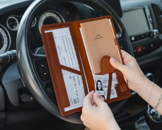 Leather Car Registration and Insurance Holder with AirTag Slot