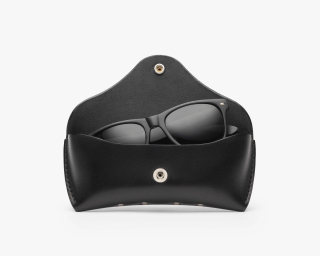 Hard Leather Sunglasses Case Without Lining, Size M In Midnight Color