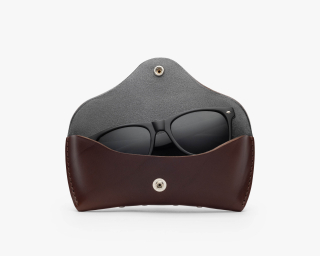 Hard Leather Sunglasses Case With Full Lining, Size M In Coffee Color