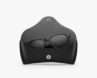 Hard Leather Sunglasses Case With Full Lining, Size M In Midnight Color