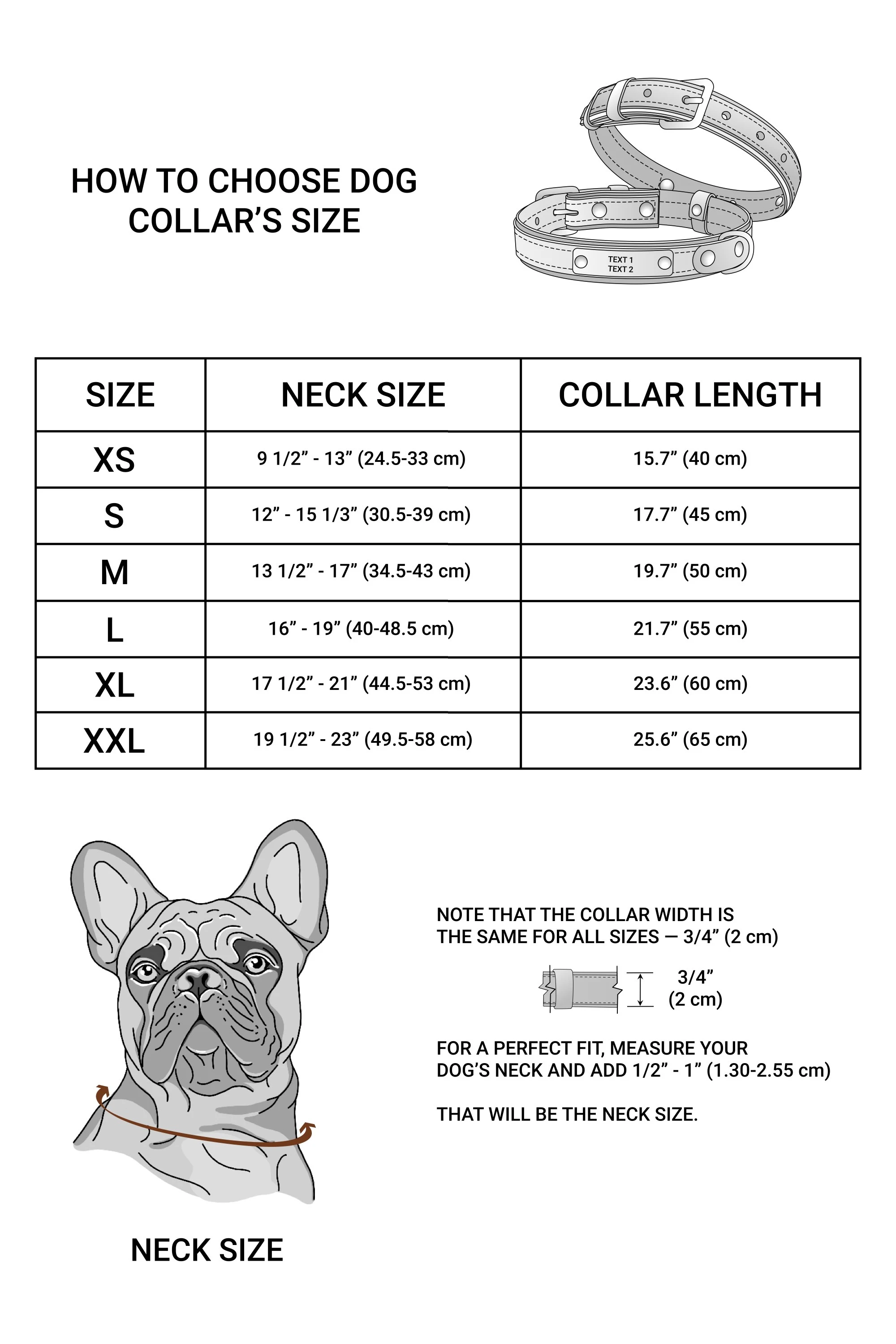 size chart leather dog collar