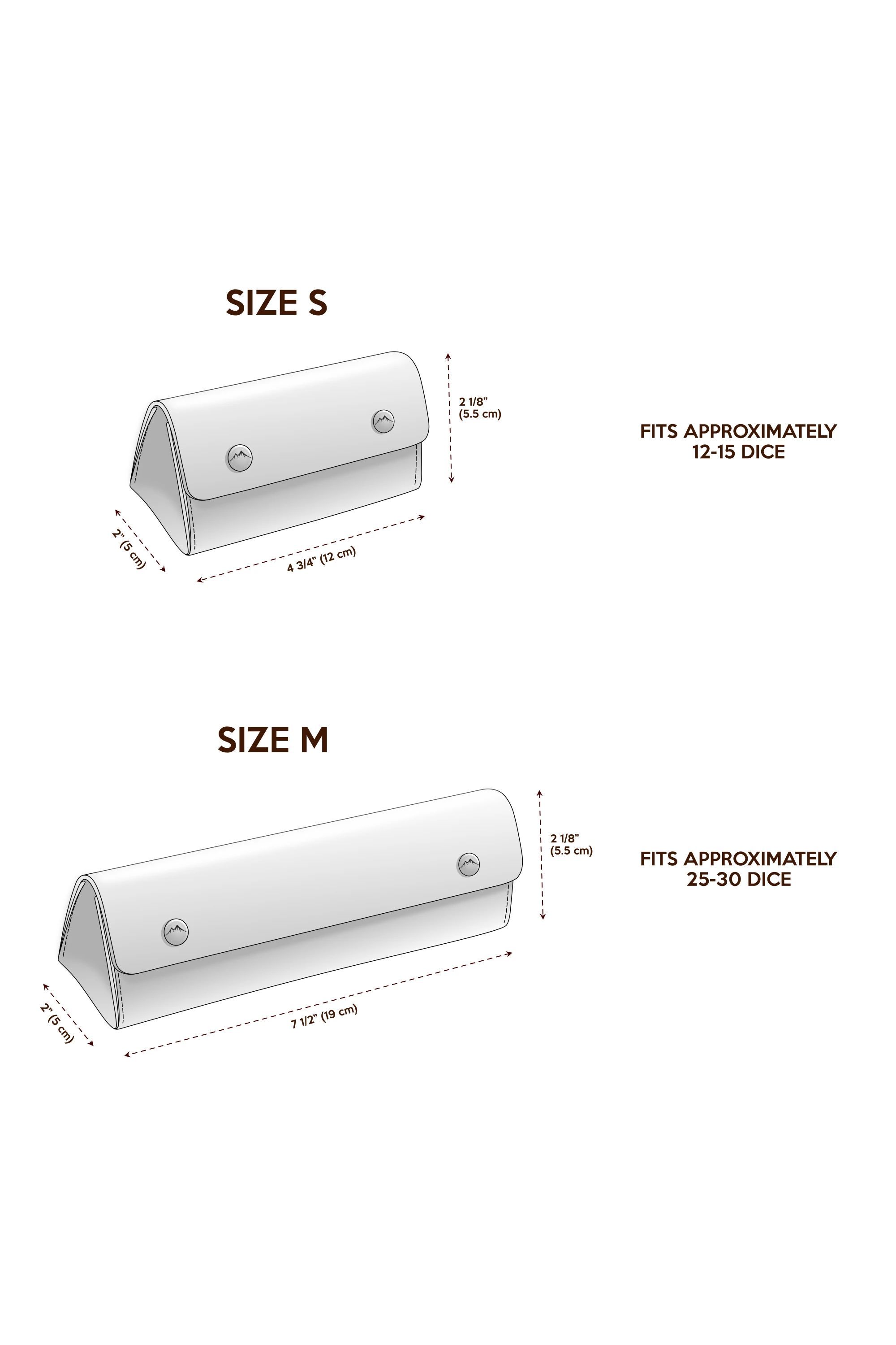 size chart Leather Dice Case