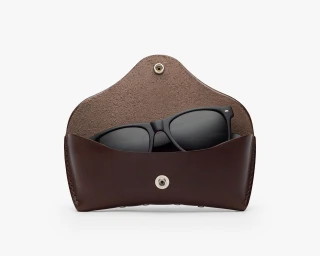 Hard Leather Sunglasses Case Without Lining, Size M In Coffee Color