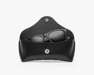 Hard Leather Sunglasses Case Without Lining, Size M In Midnight Color