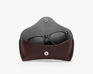 Hard Leather Sunglasses Case With Full Lining, Size M In Coffee Color