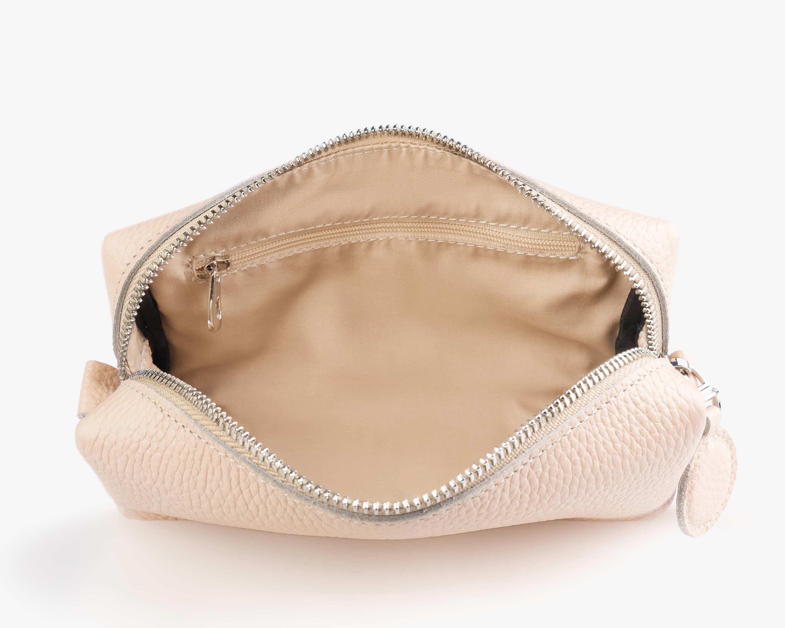 leather makeup bag with lining