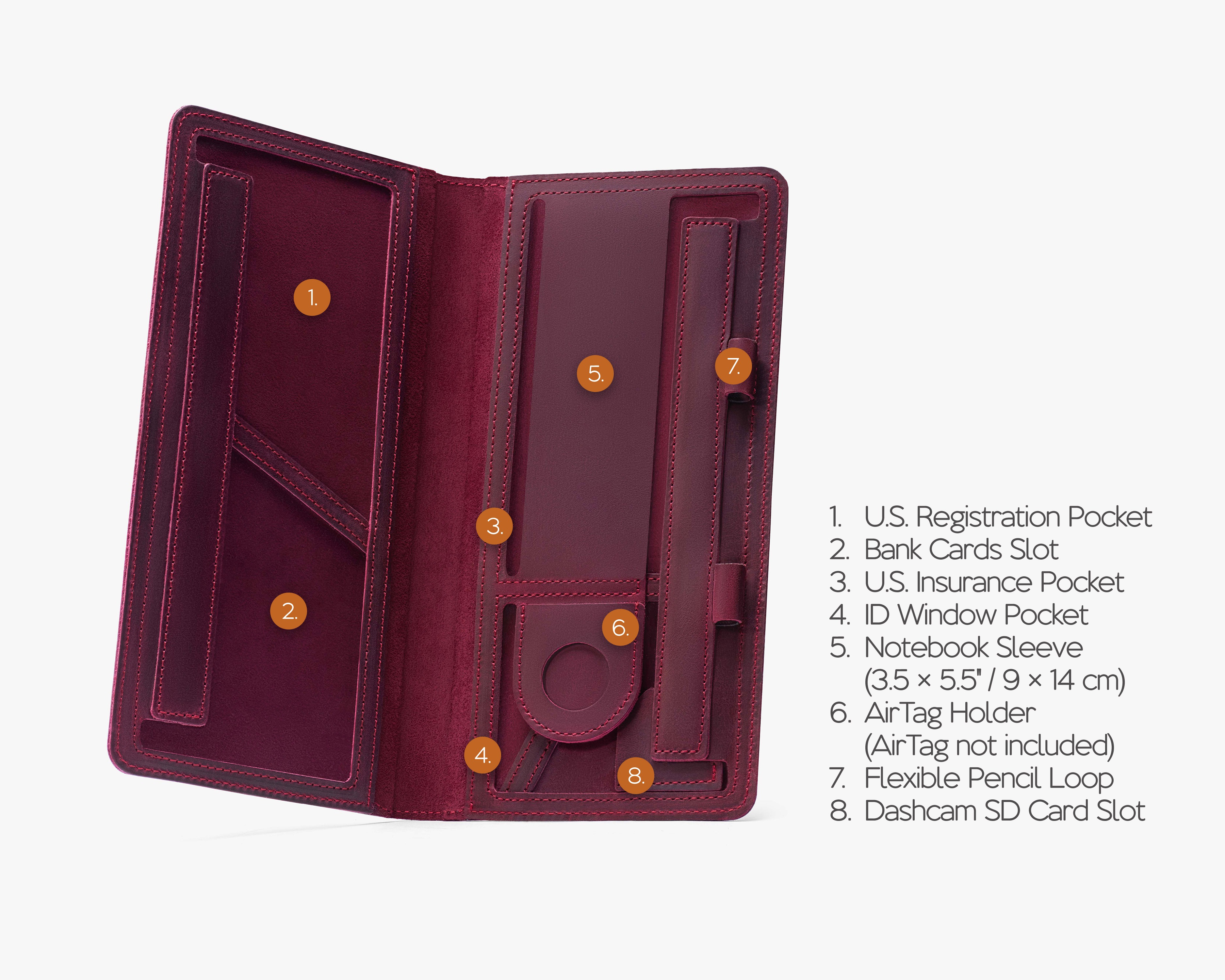Benford leather car document organizer with AirTag slot by Hidemont