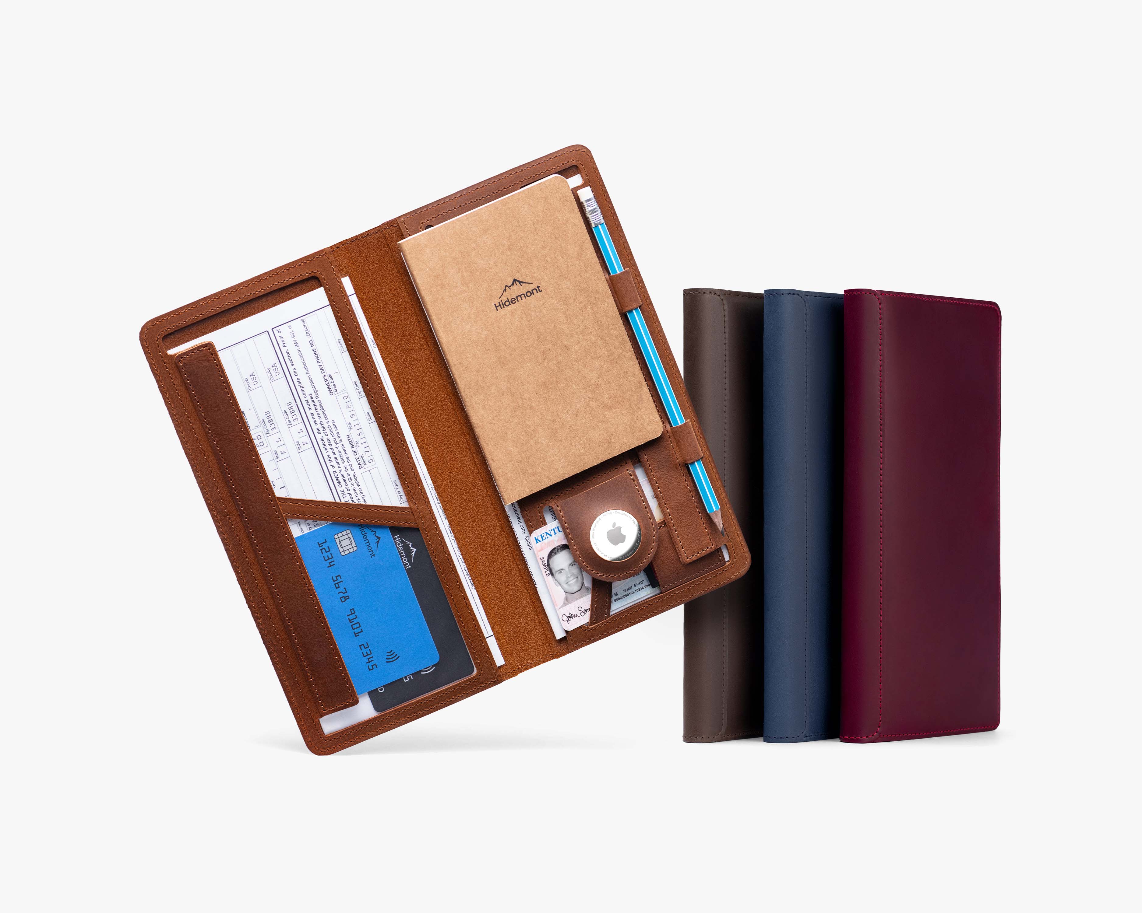 Benford leather car document organizer with AirTag slot by Hidemont