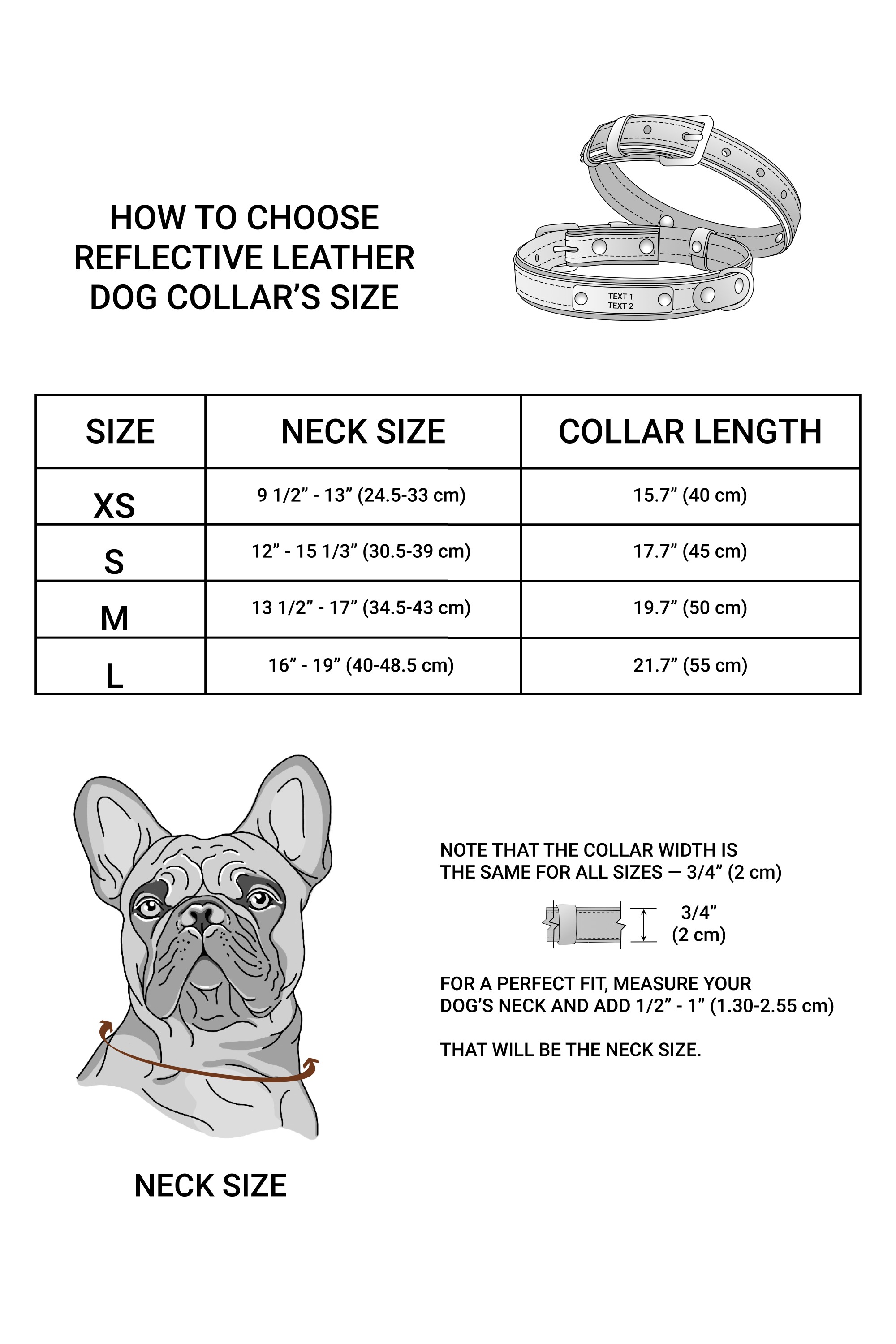 reflective leather dog collar size