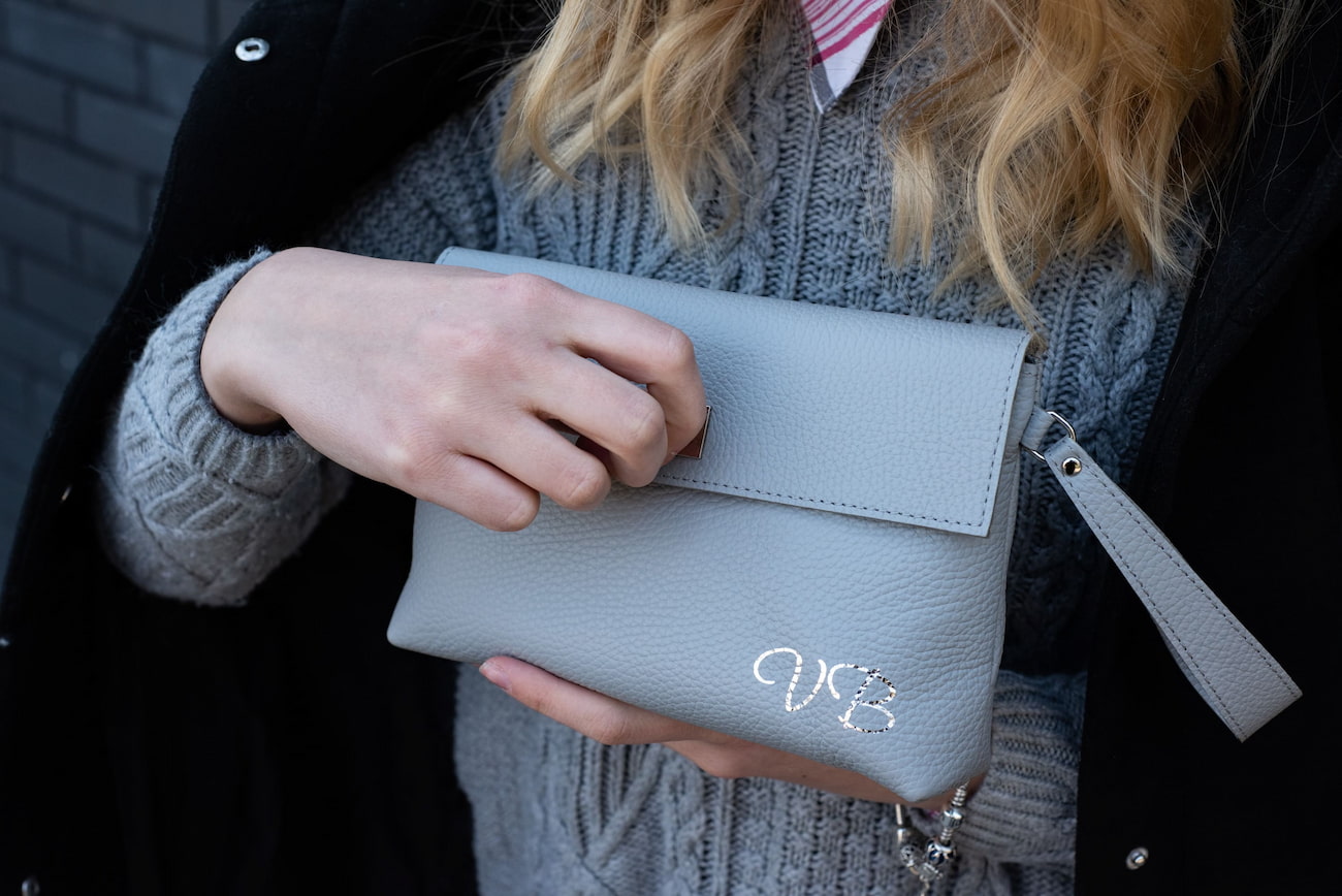 monogrammed leather clutch