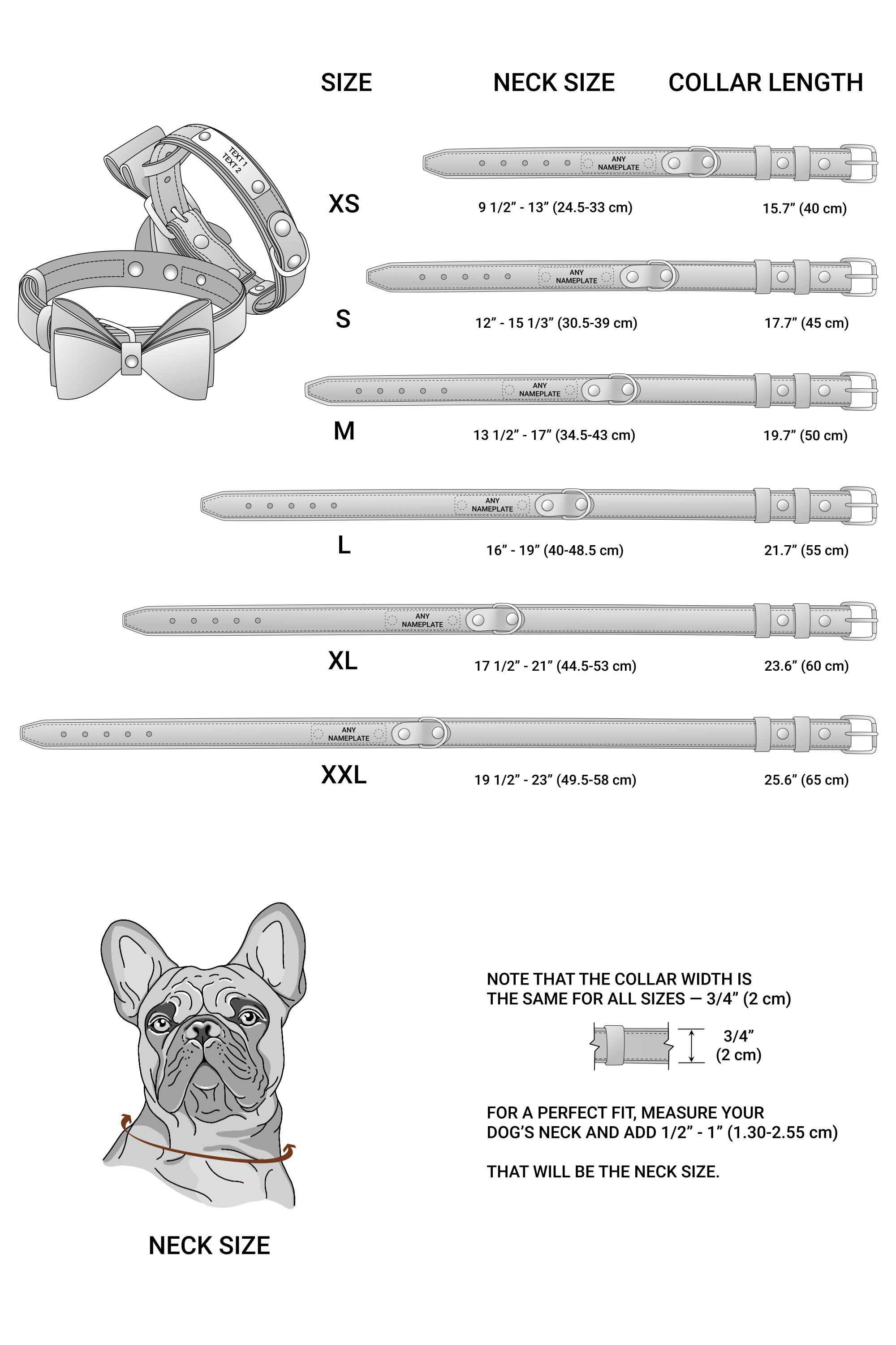 bow tie dog collar size chart