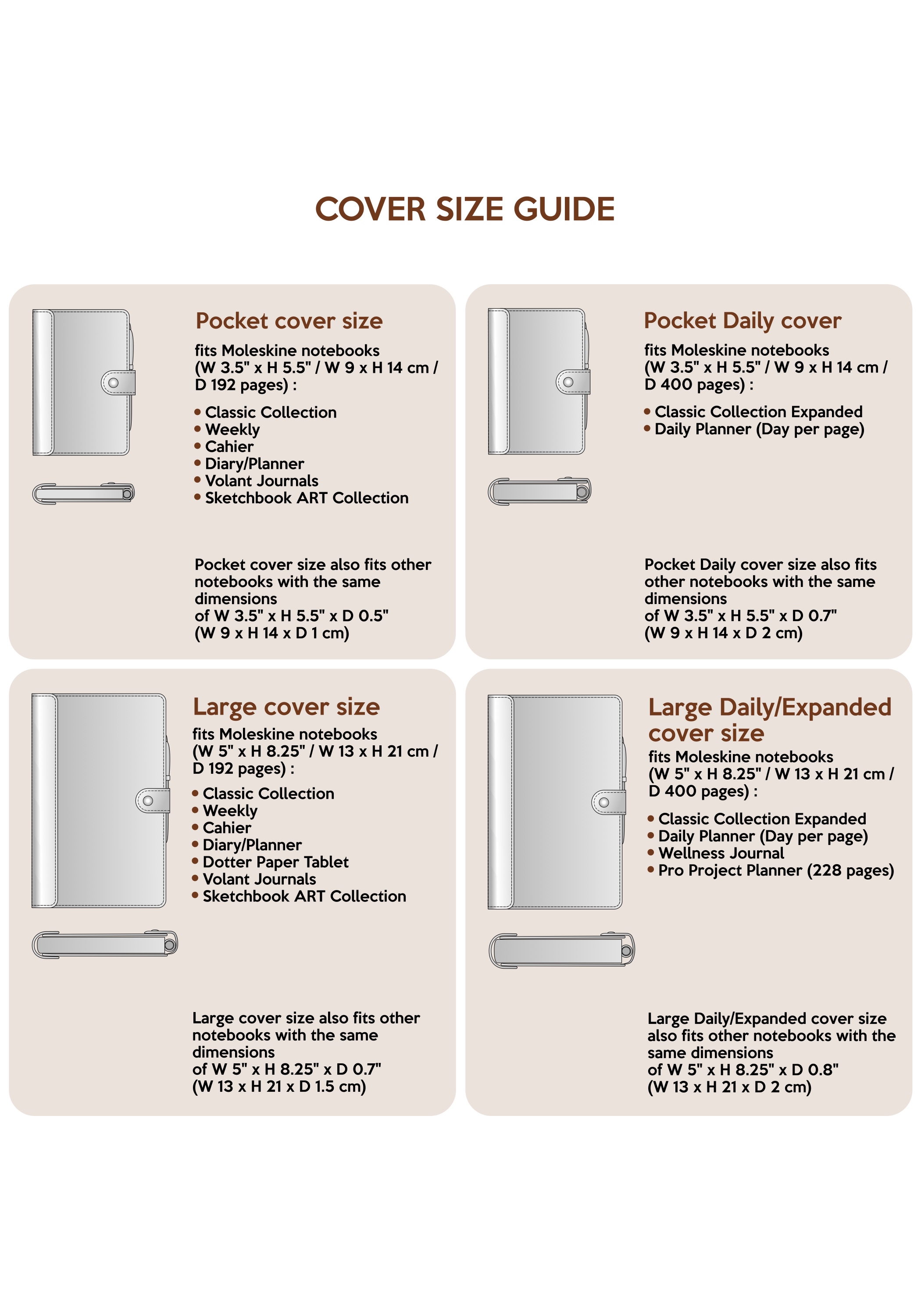 moleskine cover sizes
